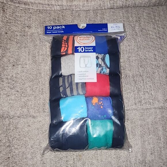 Wonder Nation Boys Underwear, Soft Cotton Boxer Briefs, 10-Pack Size XL (14-16) - Picture 2 of 5